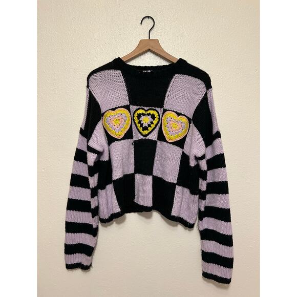 Ragged Priest Buddy Hearts Knitted Crochet Jumper Sz Medium Grunge - Picture 5 of 11